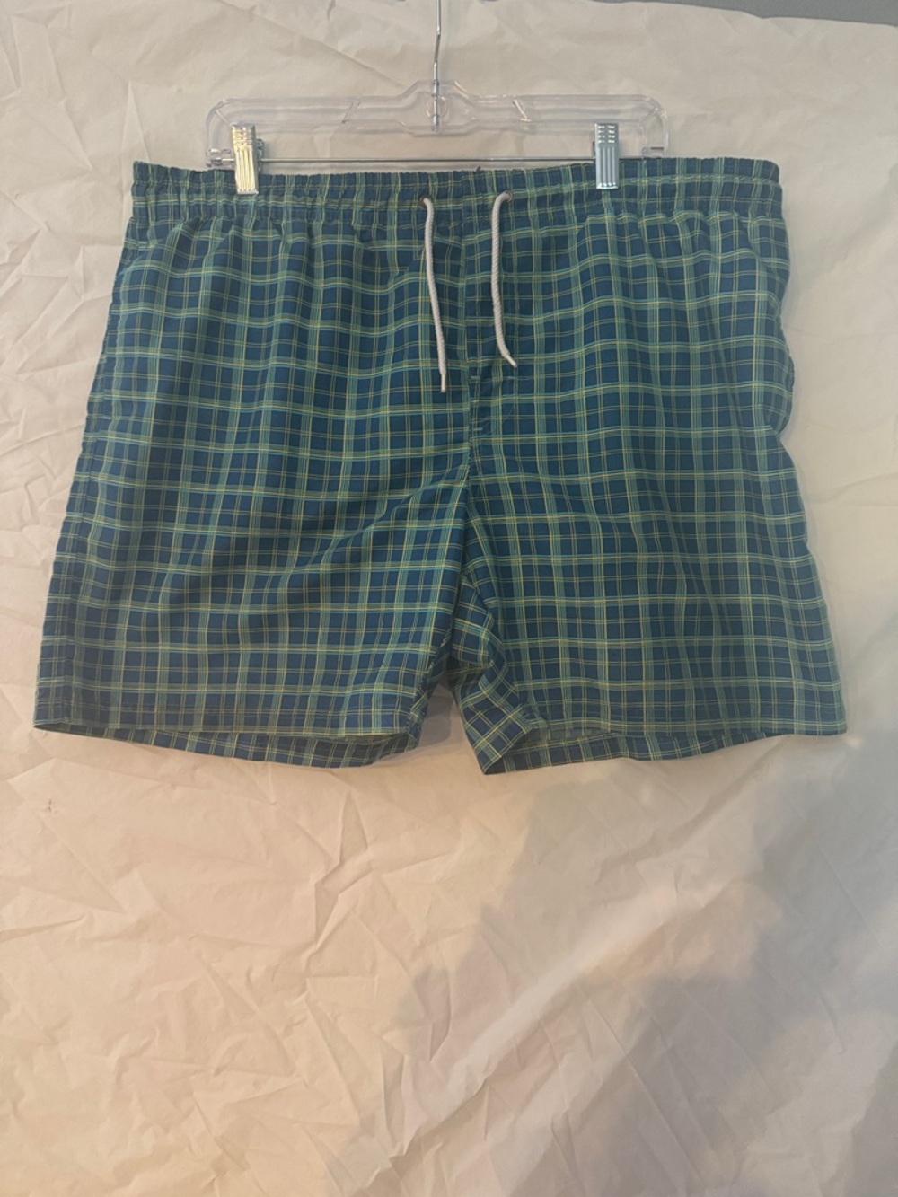 Bottoms Out Men's Green Plaid Swim Trunks with Drawstring